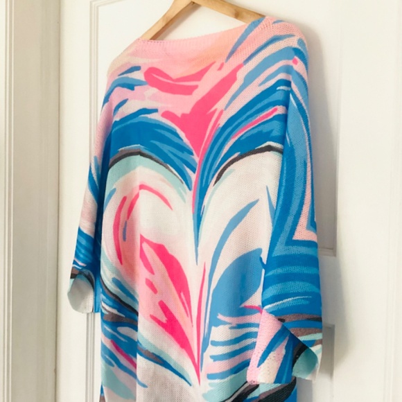 ITALY MODA sweater Dress XL Abstract Print Knit Tunic Mini Dress Dolman Sleeves - Picture 7 of 8
